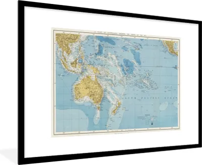 Produktbild von MuchoWow® MuchoWow® Gerahmtes Poster Karte - Retro - Australien 90x60 cm - Poster mit zchwarzem Bilderrahmen - Wanddekoration - Fotos