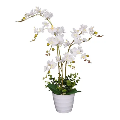 Produktbild von Lacers SmagragdLine Pflegeleichte Orchidee mit Topf weiß - 60cm /dekorative kunstpflanze im Topf/ lebendige Farben wie echt wirkende Blätter & Blüten