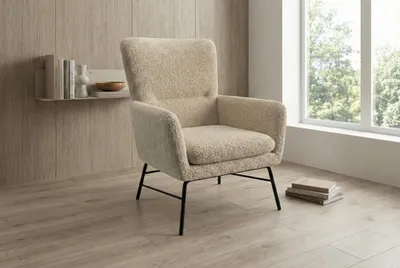 Obrázek produktu pro Moderní křeslo Breeze v krémové barvě, čalouněné křeslo s kovovými nohami do obývacího pokoje a ložnice
