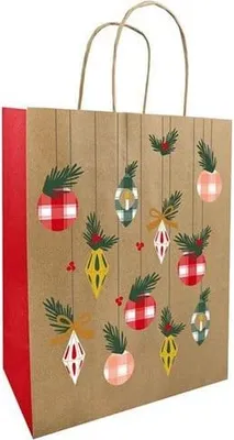 Zdjęcie produktu dla Torba ozdobna świąteczna KRAFT 180x80x220mm BOMBKI