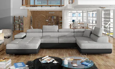 Produktbild von NABBI Ecksofa U mit Zerlegung Rossano U P - hellgrau / schwarz