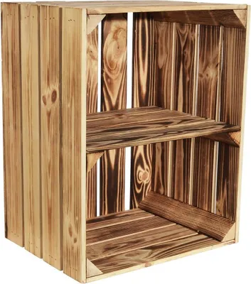 Produktbild von CHICCIE 3 Set Geflammte Obstkisten - Kurze Ablage 50 x 40 x 30cm Holzkisten Weinkisten Holz Kisten Apfelkisten Obstkiste Gebrannt