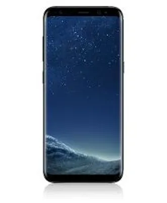 A Samsung Galaxy S8 smartphone with a starry night wallpaper displayed on its screen.