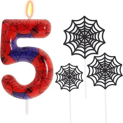 Productafbeelding van Famanu verjaardagskaarsen met cijfers 3, 4, 5 - Spinnenweb ontwerp voor themafeesten
