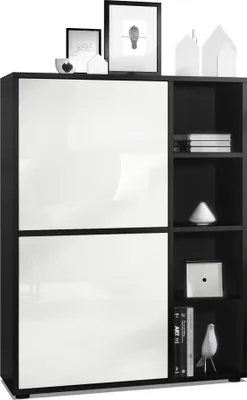 Produktbild von Vladon Highboard Schrank Anrichte Cuba mit 8 Fächern,  Germany, Korpus in Schwarz matt / Fronten in Weiß Hochglanz