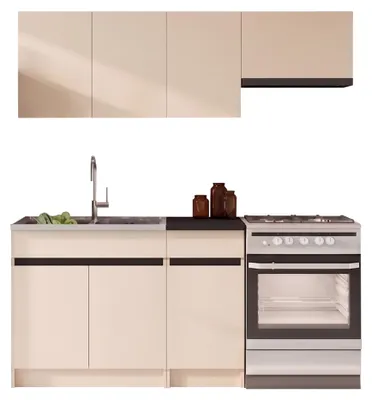 Produktbild von MIRJAN24 Küche Ezra 180, Küchenzeile, 5 Schrank-Module frei kombinierbar, Küche-Set (Cashmere / Cashmere + Schwarz)