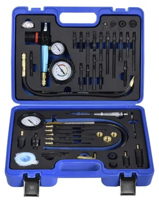 Produktbild von Motorkompressionstester - Lecktest- und Manometer-Set - Set mit 46 Teilen - Mit Zündkerzentester - Manometer für Druckprüfung - Transportkoffer