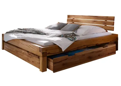 Produktbild von MASSIVMOEBEL24 Balkenbett Balkeneiche 140x200x85 natur geölt KRAKAU #401