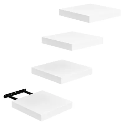 Image de Lot de 4 étagères murales suspendues, compactes (20 x 20 cm), en MDF, pour la salle de bains, la cuisine ou le couloir – blanc