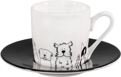 Produktbild von tea4chill Könitz Espresso Tasse Funny Dogs. Kaffeetasse 65ml aus Porzellan. Espressotasse modern, schwarz-weiß