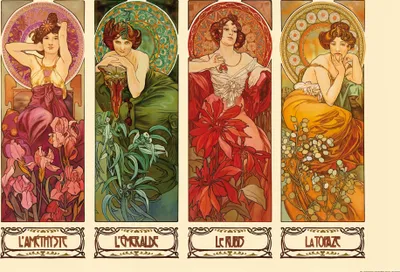 Produktbild von Alphonse Mucha Kunstdruck Bild - Die Vier Edelsteine, 1900 (80 x 120 cm)