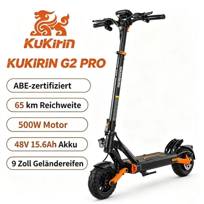 Produktbild von G2 Pro mit ABE, deutsche ABE‑Zulassung, 48V‑15,6Ah‑Akku, 9‑Zoll‑Geländereifen, Federdämpfung, 120 kg Zuladung, straßenzugelassen in DE,LED