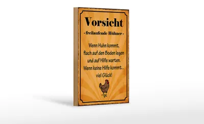 Produktbild von Holzschild Spruch 12x18cm Vorsicht freilaufende Hühner