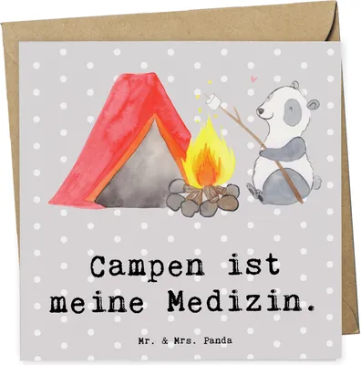 Produktbild von Mr. & Mrs. Panda Glückwunschkarte Panda Campen - Grau Pastell - Geschenk, doppelkarte, gehen, anlasskarte, Campingplatz, Grußkarte, Klappkarte, Camping, faltkarte, Zelten