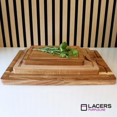 Produktbild von Lacers PurpleLine Akazien Holzschneidebrett Set - 3 Teilig | Schneidebrett aus Holz für die Küche - Hochwertiges Käse, Fleisch oder Gemüsebrett