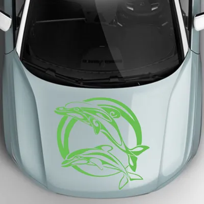 Produktbild von Aufkleber - Autoaufkleber "Jumping Delfine" 50cm x 49cm lindgrün - Tuning Carystyling Heckscheibe Auto