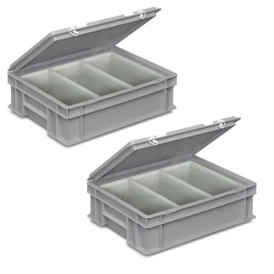 Produktbild von 2 Besteckkoffer/Sortierbehälter, LxBxH 400x300x130 mm, grau, 3 Mulden je 2 Liter