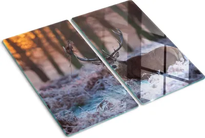 Produktbild von Tulup Glas-Herdabdeckplatte - 2x30x52cm - Glaskeramikkochfeld-Abdeckung Spritzschutz Zweiteilig Hirsch Sonnenaufgang