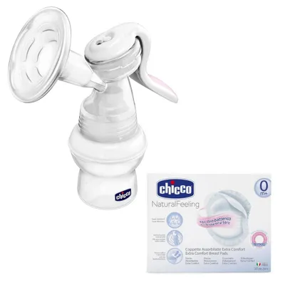 Obrázok produktu pre Manuálna odsávačka mlieka Naturalfeeling & Extra Comfort a dojčiace vložky 60 ks.