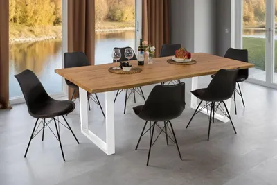 Produktbild von Esstisch Baumkante Holz-Optik Wildeiche 220 x 100 U-Gestell weiß JOSY