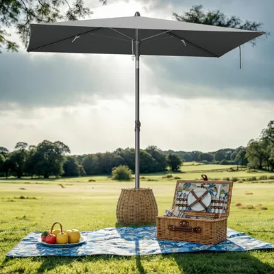 Produktbild von SONGMICS Sonnenschirm 190 x 120 cm, UPF 50+ Sonnenschutz für Garten Terrasse Strand, knickbar, ohne Ständer, grau