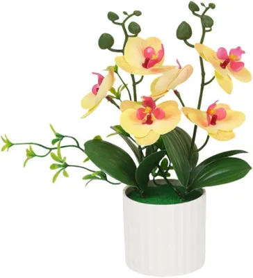 Productafbeelding van Kunstorchidee in pot - Nep bloemen - Huis decoratie - Voelt realistisch aan - 28 cm hoog - Oranje