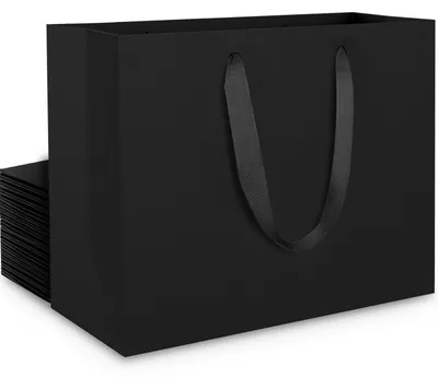 Image de Lot de 20 sacs cadeaux noirs en papier kraft avec anses, dimensions : 27 x 8 x 21 cm