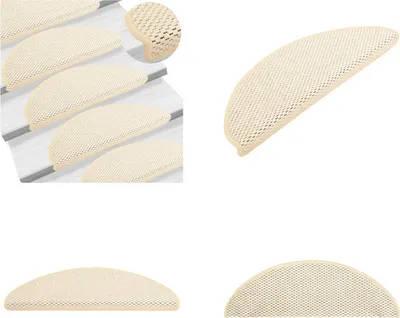 Image de vidaXL Tapis d'escalier Autoadhésif Aspect Sisal 15 pcs. 65x21x4cm Crème - Tapis d'escalier - Tapis de marches - Tapis de marches
