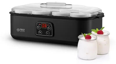 Immagine prodotto di TZS First Austria - Yogurtiera, 8 vasetti in vetro da 180 ml ciascuno, 1,4 L, temperatura regolabile, display a LED, spegnimento automatico, adatta per bevande a base di soia