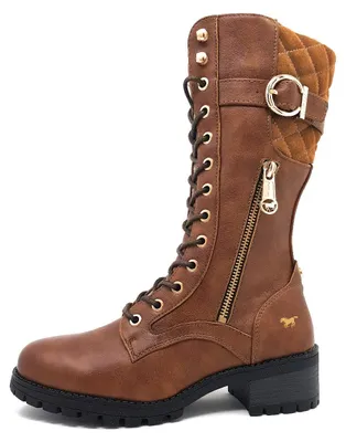 Immagine prodotto di Stivali alti Mustang D2, modello da donna, stivaletti con lacci, color marrone, ideali per il tempo libero