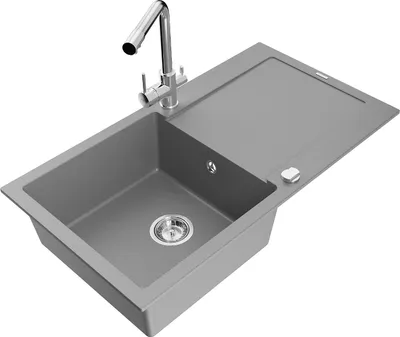 Produktbild von Mexen Leo 1 Becken-Granitspüle mit Abtropffläche und Mischbatterie Duero, Grau - 6501-71-671600-00