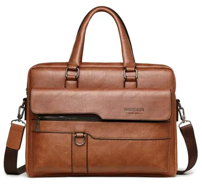 Productafbeelding van Leren business tas, schoudertas voor heren, geschikt voor reizen en buitengebruik