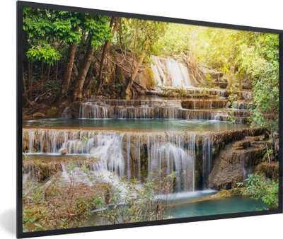 Produktbild von MuchoWow® Gerahmtes Poster Sonne - Wasserfall - Landschaft 90x60 cm - Poster mit Schwarzem Bilderrahmen Wandposter Rahmen Foto Bilder - Fotorahmen - Foto-Plakat