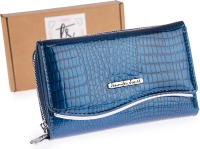 Produktbild von Jennifer Jones Große Damen-Geldbörse aus lackiertem Echtleder Kroko-Prägung Blau
