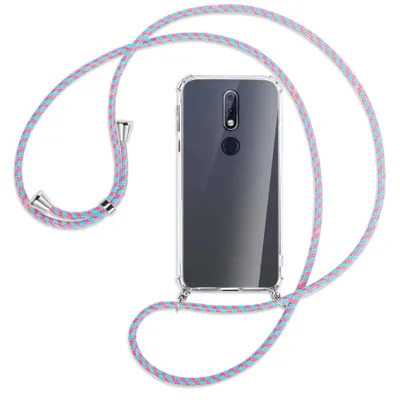 Produktbild von Handykette Backcover-Schutzhülle mit Band (Metall silberfarben) für Nokia 7.1 - pink/mint