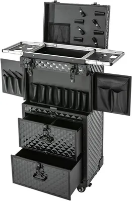 Immagine prodotto di Valigetta cosmetica – Trolley da trucco – Uso professionale – Con ruote e serratura – 39 x 25,5 x 82 – Nero