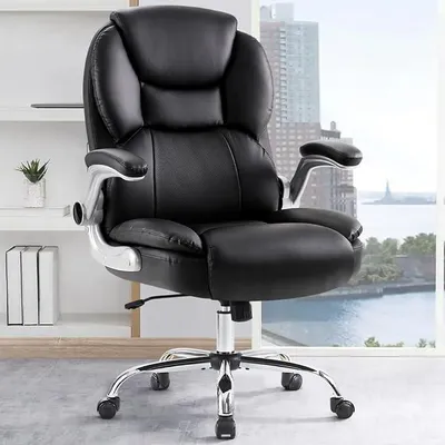 Produktbild von 180KG Bürostuhl Ergonomischer Schreibtischstuhl Chefsessel Drehstuhl mit hochklappbarer Armlehne, höhenverstellbar, Computerstuhl für Büro, Wohnungen(Schwarz)