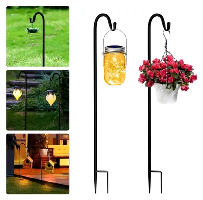 Produktbild von Schäferhaken, 2 Stück Garten Schäferhaken 100 cm Metall Gartenstab rostbeständig mit Haken für den Außenbereich, Blumenampel Halterung für Hochzeit, Solarleuchten, Laternen, Pflanzkörbe