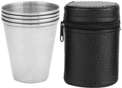 Productafbeelding van Set van 4 metalen drinkbekers - Roestvrij staal - Hoge kwaliteit, veilig voor gebruik - Geschikt voor kamperen - Lekdichte bekers - Gemakkelijk schoon te maken - Metalen bekers