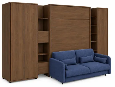 Productafbeelding van Kastbed met slaapbank, concept 140x200 cm, Lenart, LED-verlichting, pocketveringmatras. Bed in kast, klapbed - set 2
