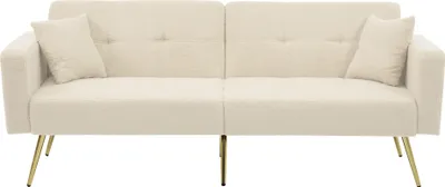 Produktbild von Schlafsofa 175x64cm  Samt Beige mit Bettfunktion Tagesbett Daybett Verstellbarem Winkel Goldenen Beinen Mit Kissen und seitlichen Aufbewahrungstaschen