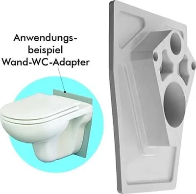 A wall-mounted toilet and an adapter are shown, with text indicating an application example.