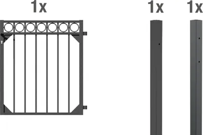 A product image showing a single gate and two posts, with quantity indicators.