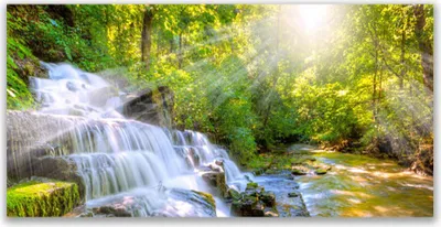 Produktbild von Tulup Leinwand-Bilder 140x70 Wandbild Canvas Kunstdruck Wasserfall Wald Natur