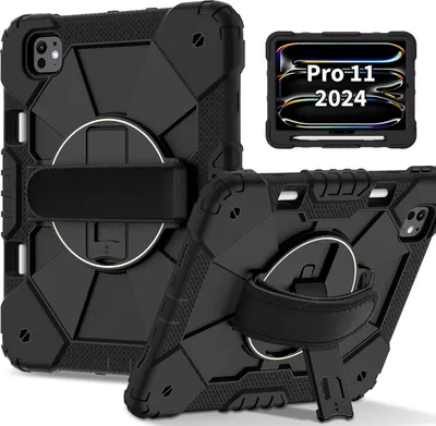Immagine prodotto di Custodia per iPad Pro 11 pollici M4 (2024), custodia per tablet con cinturino girevole a 360° e supporto nero
