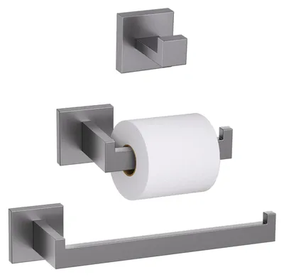 3-teiliges Badaccessoire-Set, Gunmetal Grau, Wandmontage