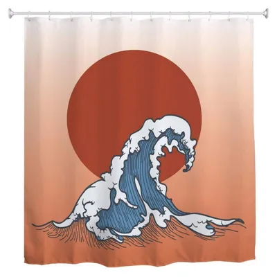 Obrázok produktu pre Záves na sprchu, polyester, vodotesný, vzor vln, 165 x 180 cm, s háčikmi
