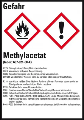 Produktbild von Dreifke® Aufkleber I GHS-Etikett Methylacetat, GefStoffV/GHS/CLP, Folie, 52x7...