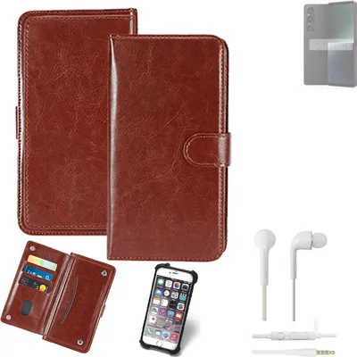 Produktbild von K-S-Trade 360° Hülle kompatibel mit Sony Xperia 1 V inkl. Headphones braun Kunstleder Case BookCase WalletCase Kunstlederederhülle Handyhülle,
