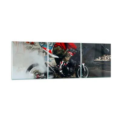 Produktbild von Bilder auf glas - Motorrad motorradfahrer graffiti - 90x30cm - Glasbilder - Wandbilder - Kunstdruck - zum Aufhängen bereit - Wanddekoration aus Glas - Glas Bilder - Wandbild auf Glas - GCA90x30-2265